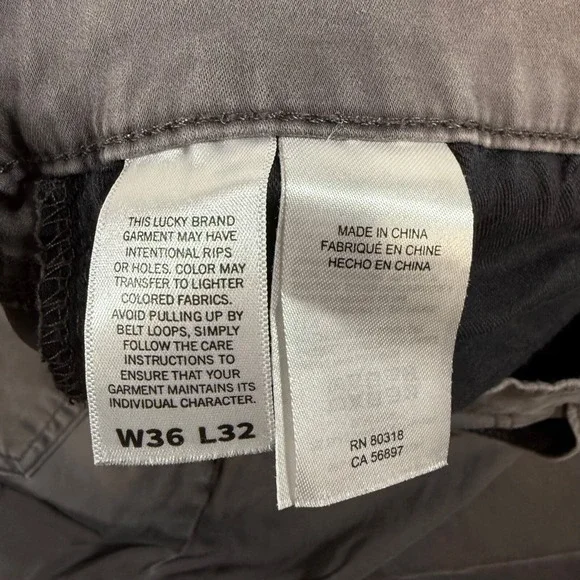 Lucky Brand Pants Mens 36x32 Gray Chinos 121 Slim Straight 5 Pocket - Picture 6 of 13